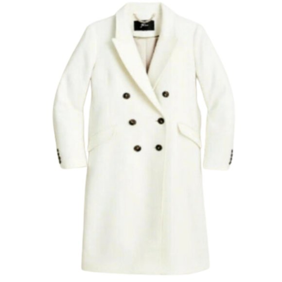 NWT JCrew Double Breasted Top Coat Womens 2 Ivory Cream Italian Cloth Wool NEW